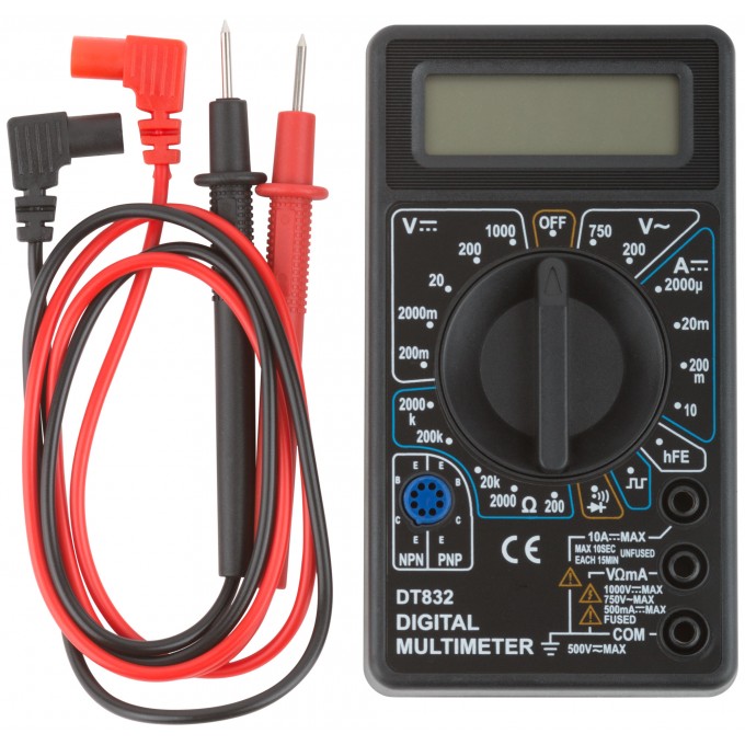 Мультиметр 0,1 мВ-1000 В; 0,1 В-750 В; 1 мкА-10 А; 0,1 Ом-2 МОм; коробка 80615